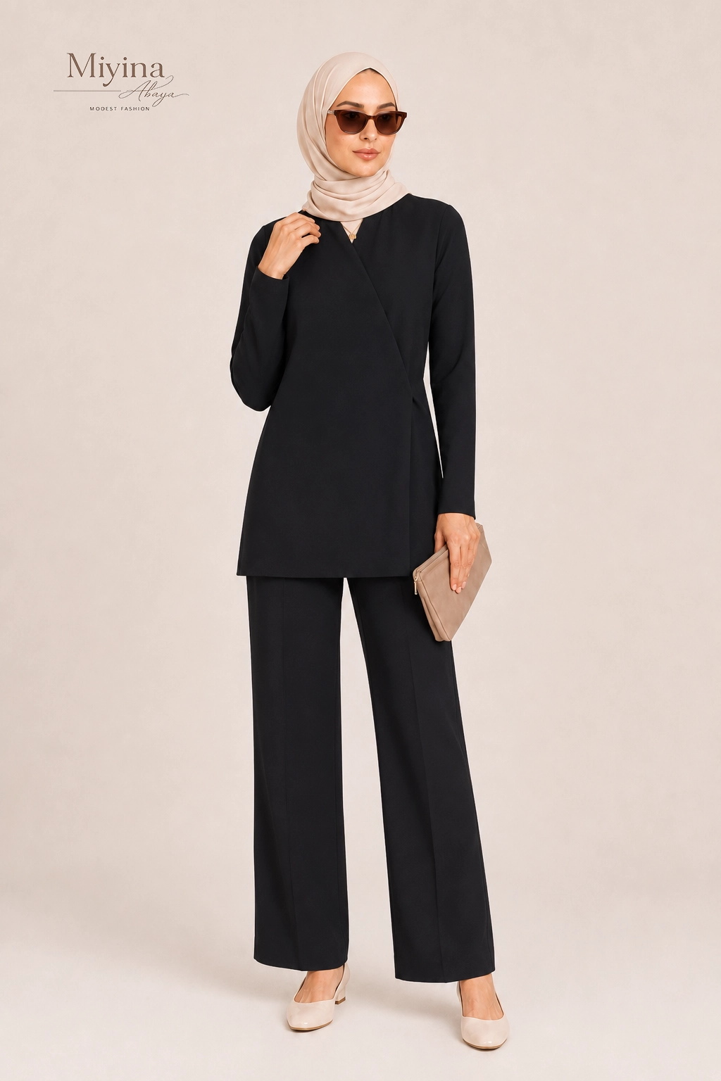 Miyina Wholesale Tailored Oversized Blazer Black Custom Structured Wrap-Front Design Muslim Manufacturer
