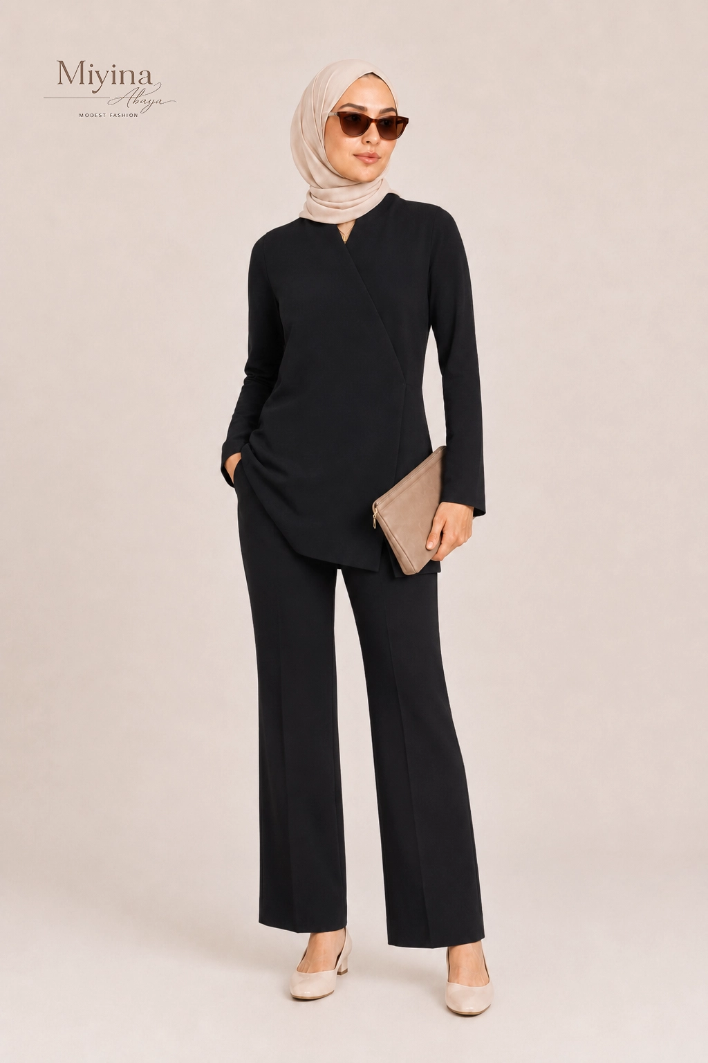 Miyina Wholesale Tailored Oversized Blazer Black Custom Structured Wrap-Front Design Muslim Manufacturer