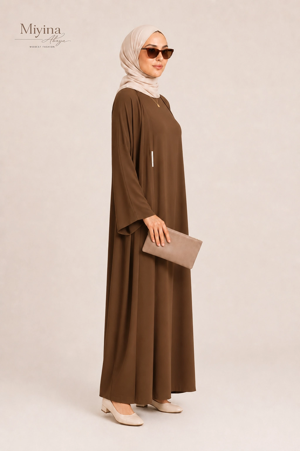 Miyina Wholesale Woven Abaya Short Dark Terra Custom Smooth Crepe Fabric Muslim Manufacturer