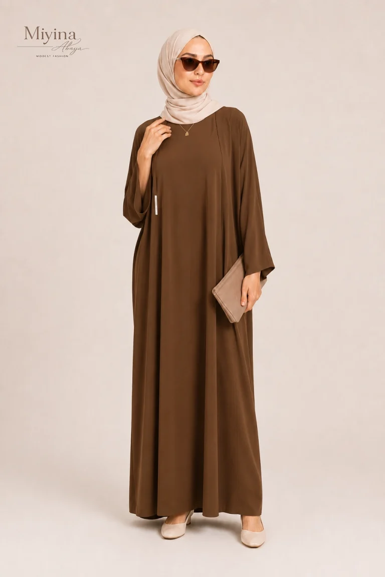 Miyina Wholesale Woven Abaya Short Dark Terra Custom Smooth Crepe Fabric Muslim Manufacturer