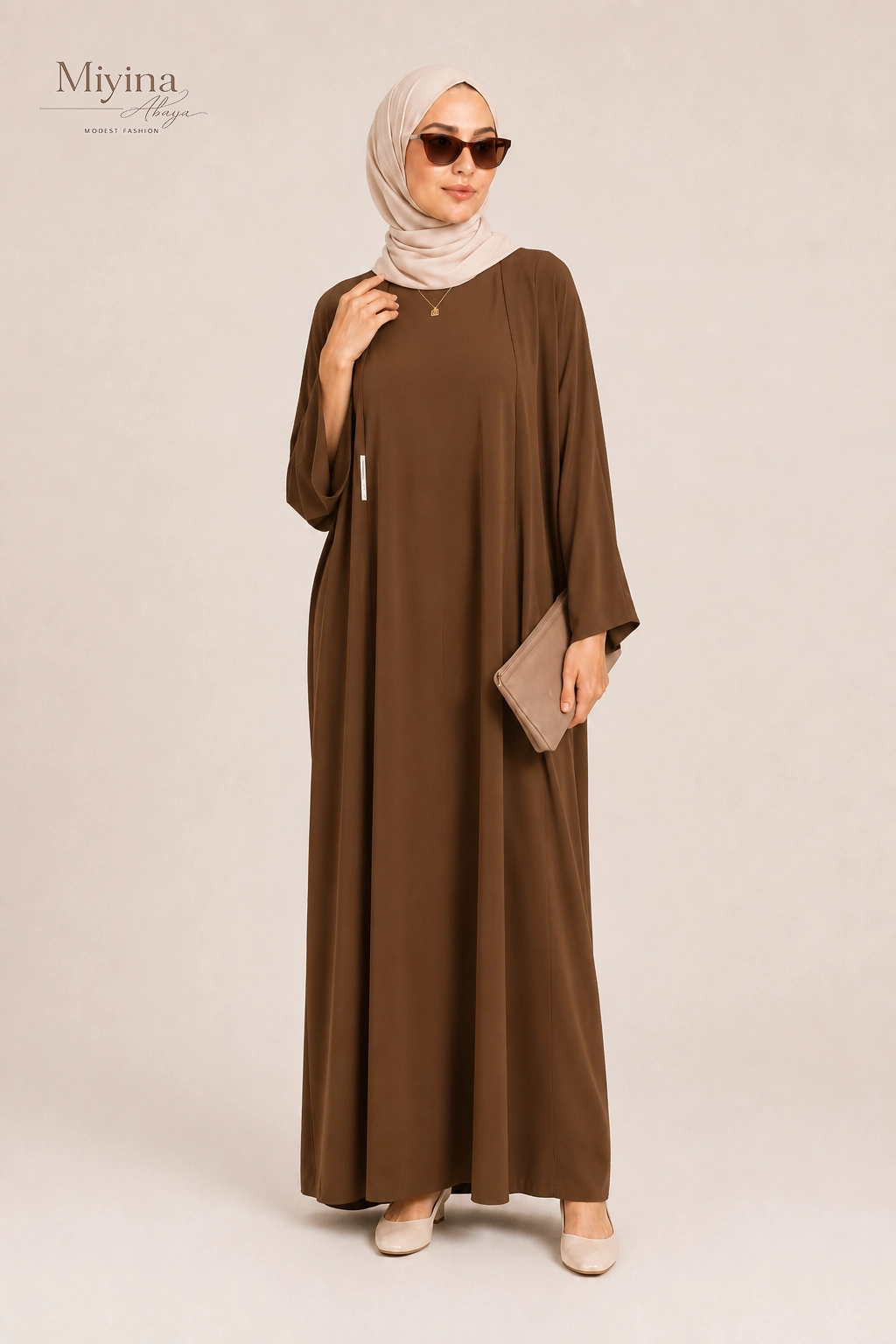 Miyina Wholesale Woven Abaya Short Dark Terra Custom Smooth Crepe Fabric Muslim Manufacturer