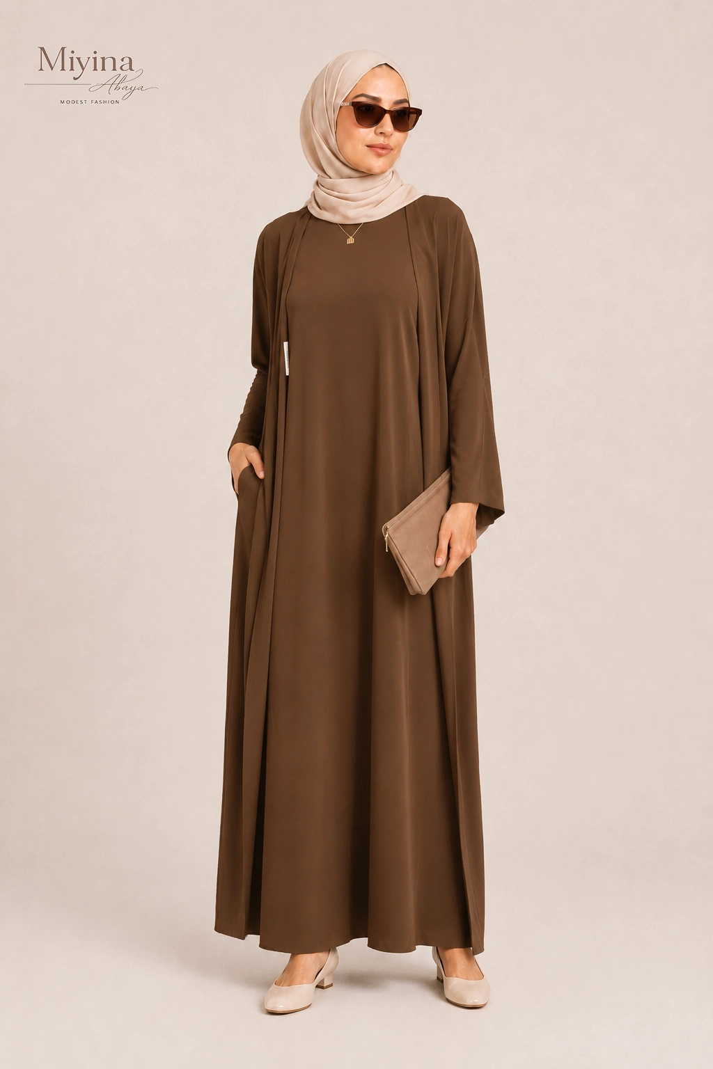 Miyina Wholesale Woven Abaya Short Dark Terra Custom Smooth Crepe Fabric Muslim Manufacturer