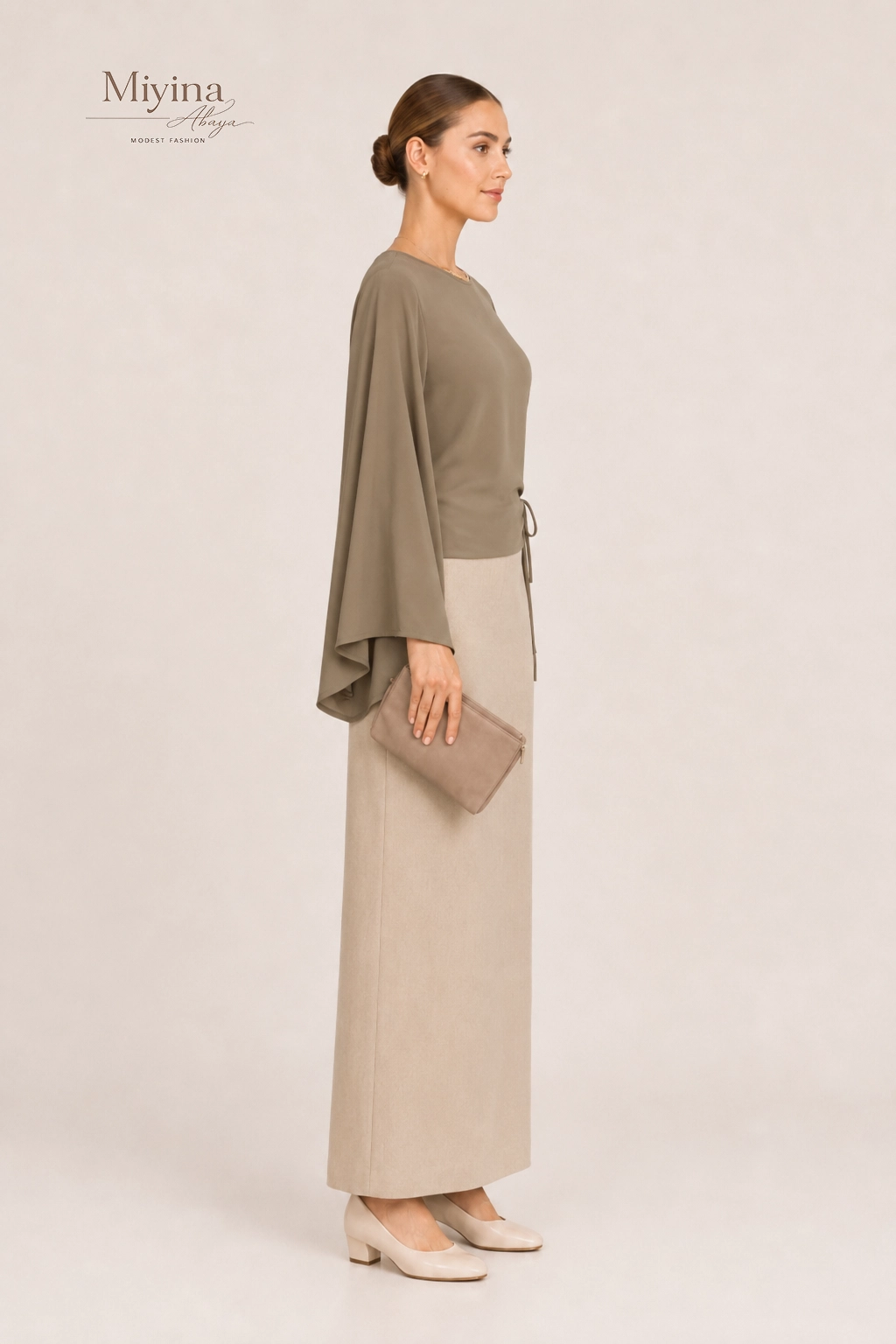 Miyina Wholesale Wrap Skirt White Pepper Custom Clean Elongated Silhouette Muslim Manufacturer