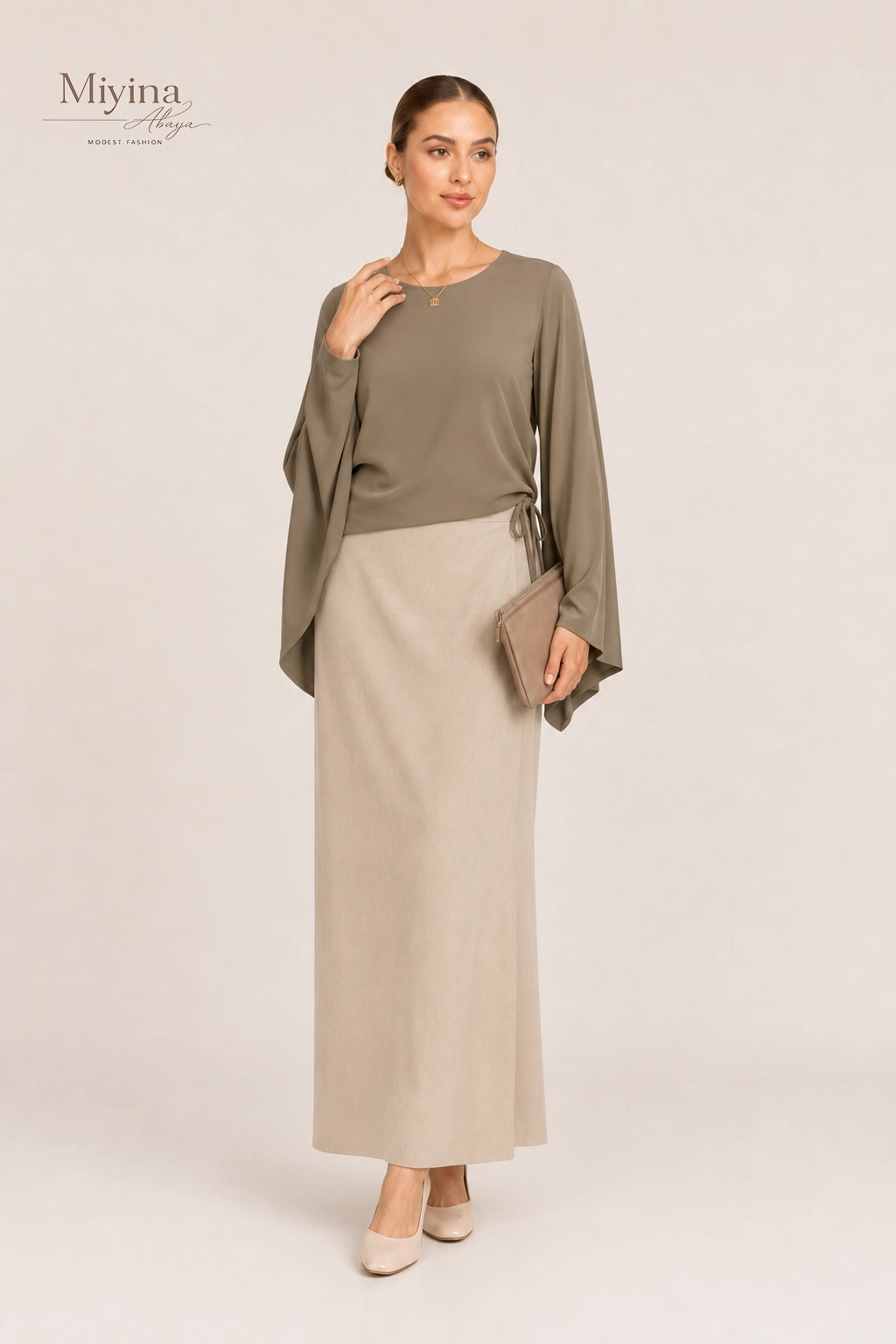 Miyina Wholesale Wrap Skirt White Pepper Custom Clean Elongated Silhouette Muslim Manufacturer