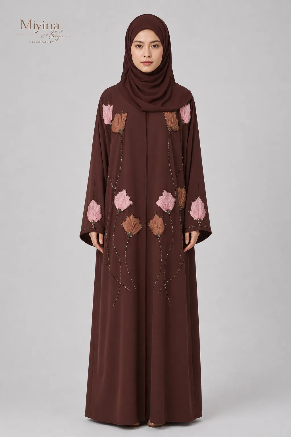 Miyina Wholesale luxury-mahogany-liyana-bloom-open-abaya Manufacturer