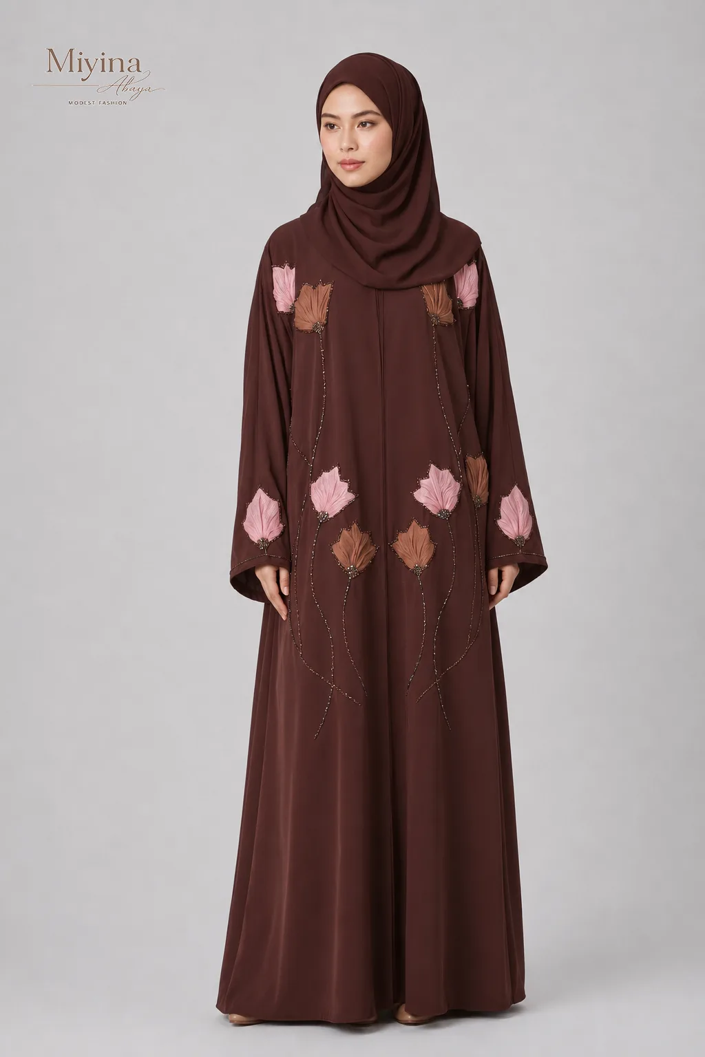 Miyina Wholesale luxury-mahogany-liyana-bloom-open-abaya Manufacturer