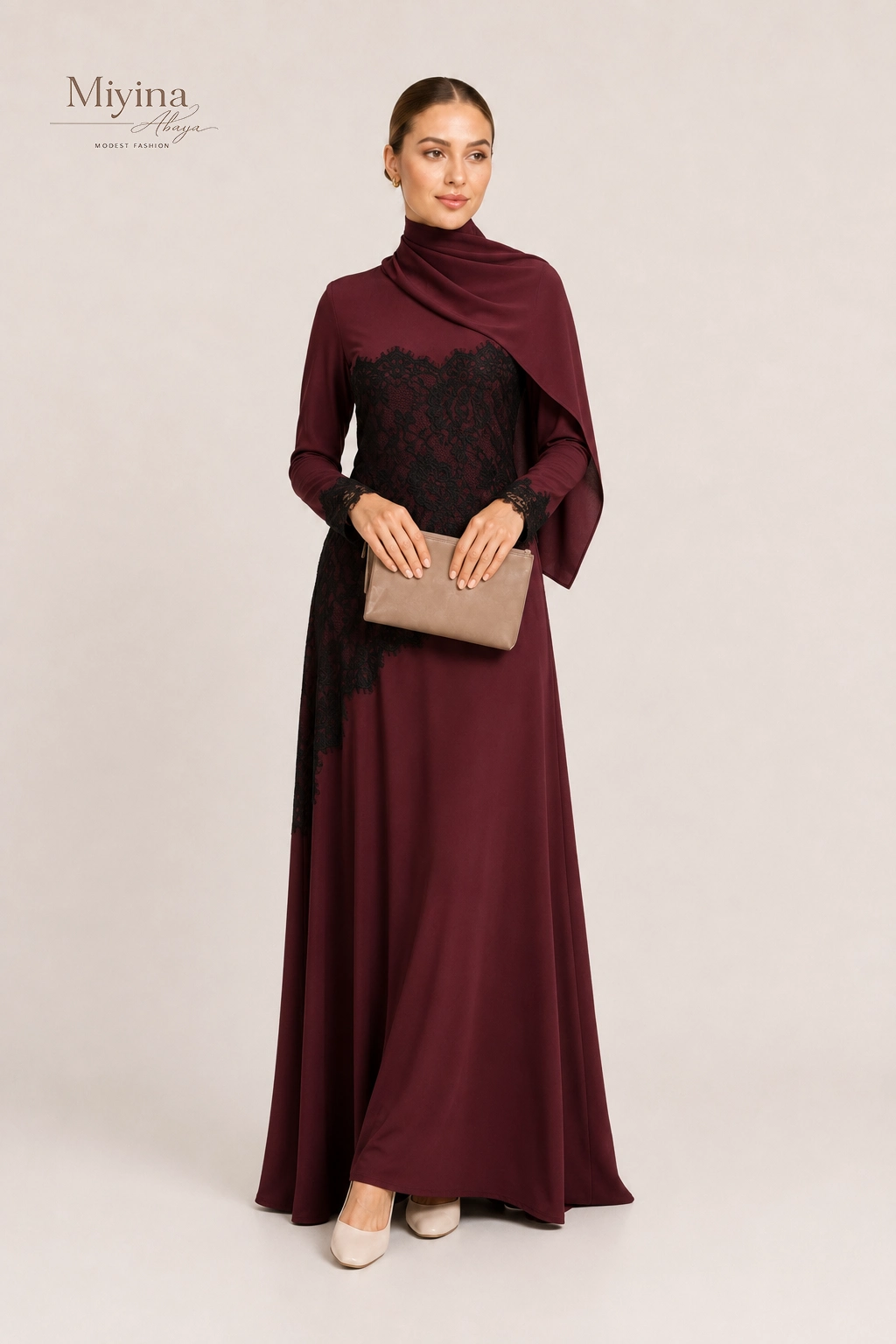 Miyina Elegant Islamic Long Sleeve Dress Details2