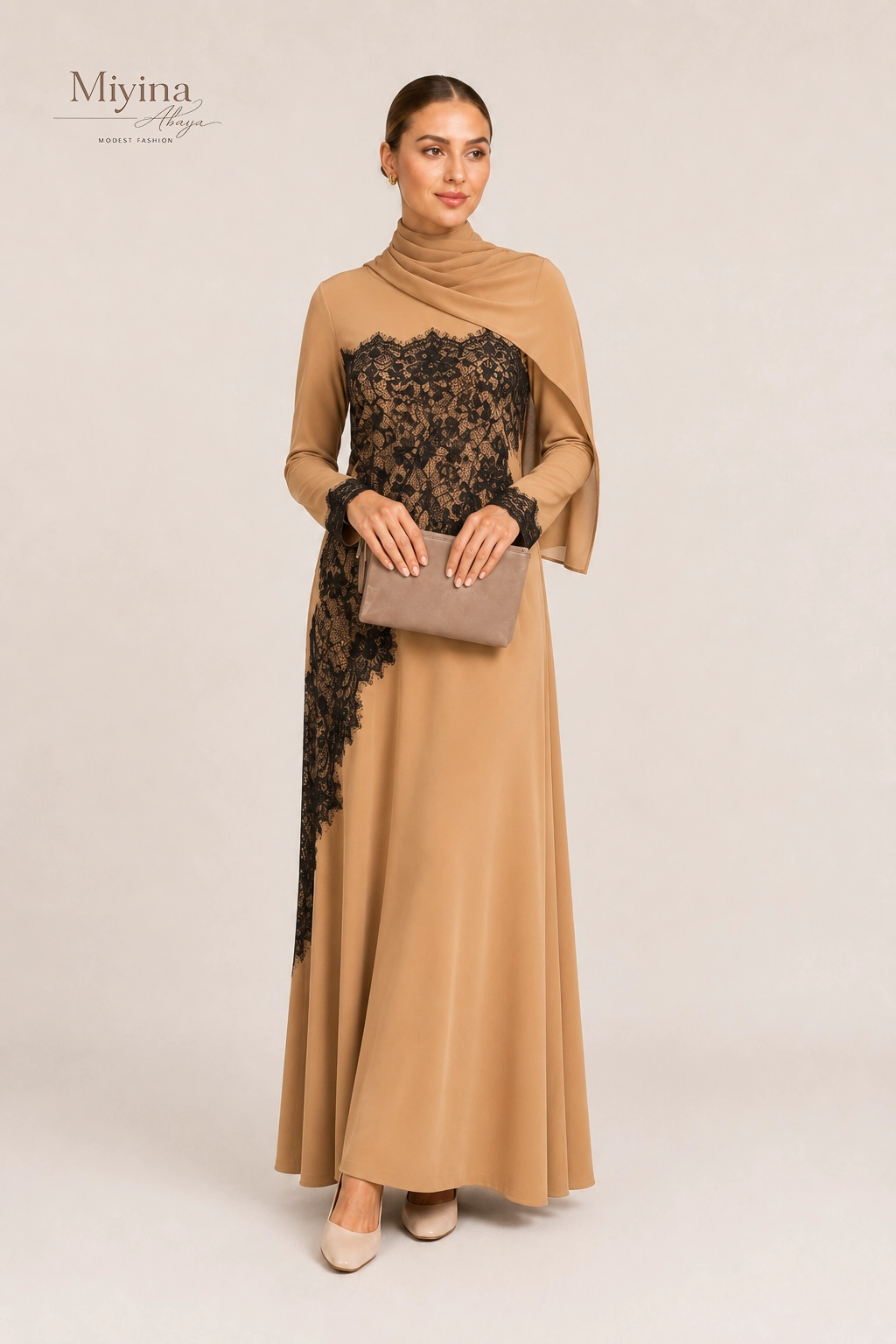 Miyina Elegant Islamic Long Sleeve Dress Details3