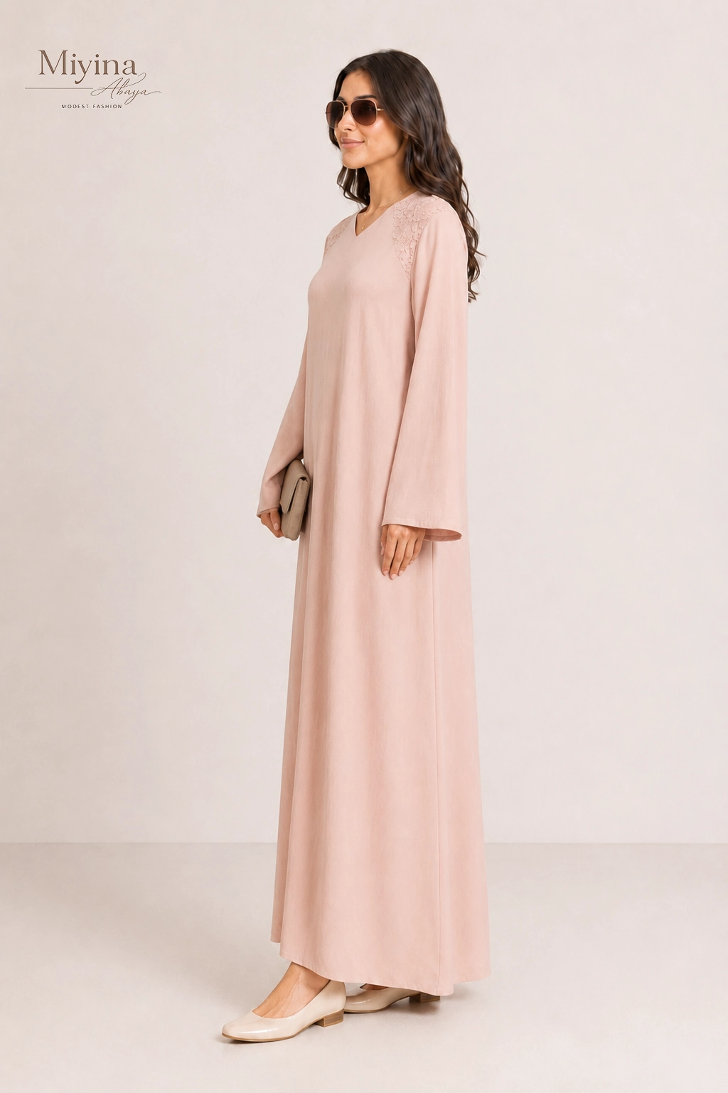 miyina modest fashion lace-trim dress back profile