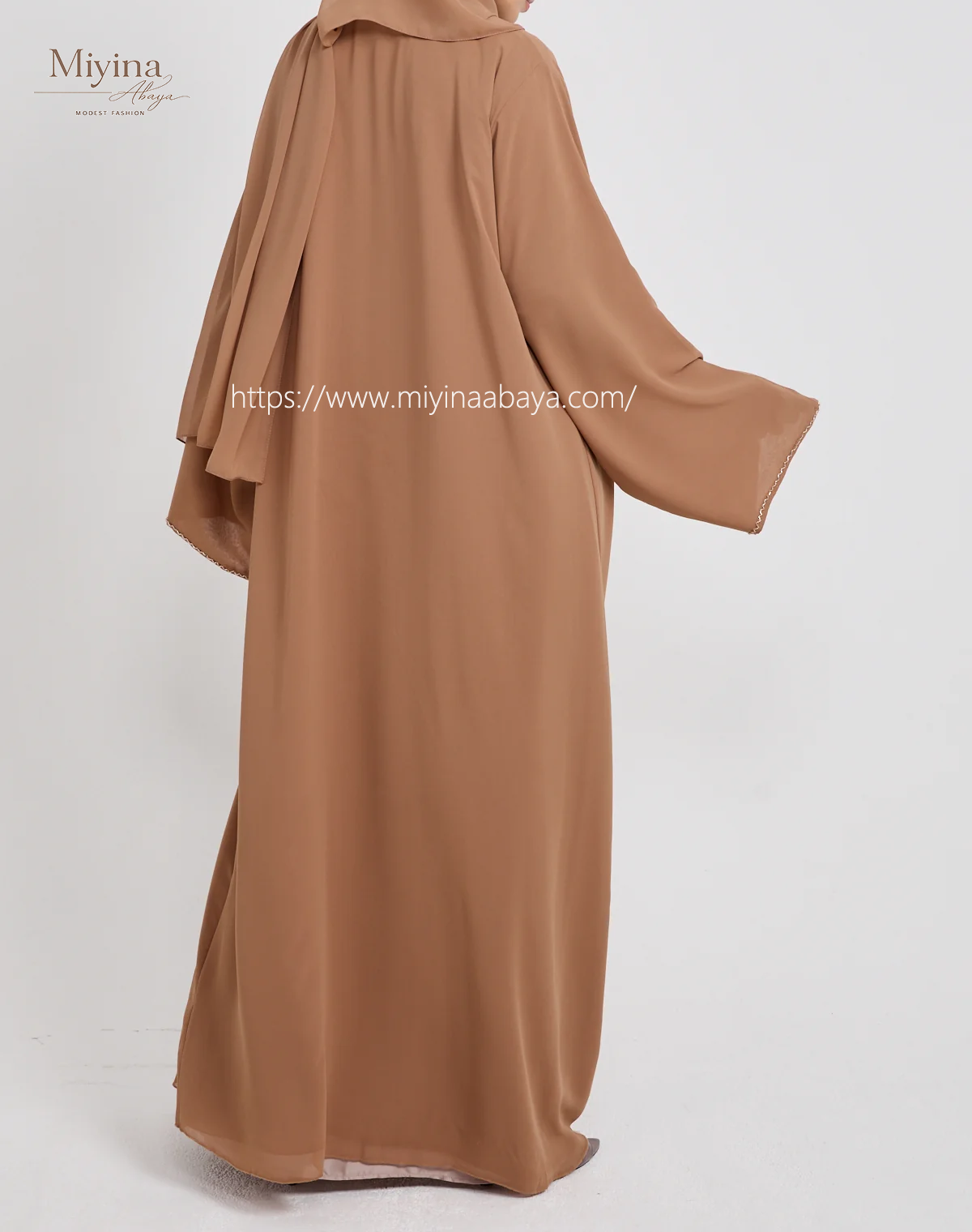 Miyina Premium Chiffon Open Abaya OEM Hand-Stitched Embellished Sahara Style 50 Pcs MOQ slu03