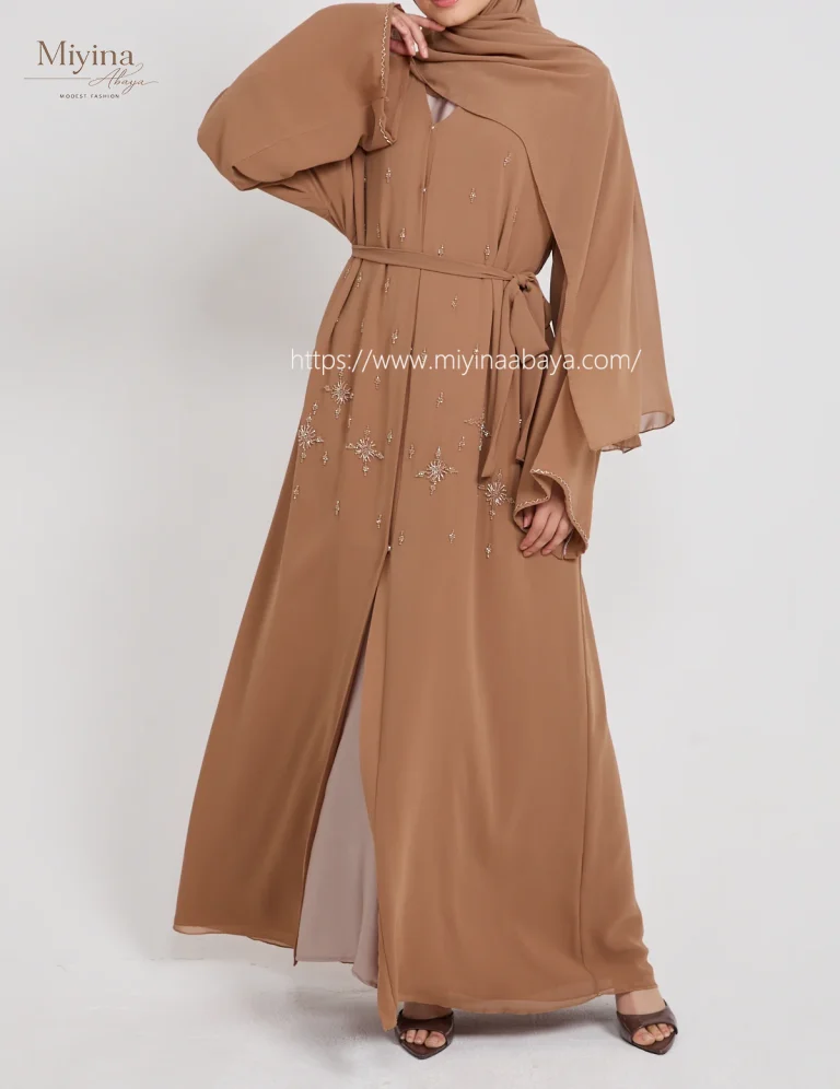 Miyina Premium Chiffon Open Abaya OEM Hand-Stitched Embellished Sahara Style 50 Pcs MOQ sku06